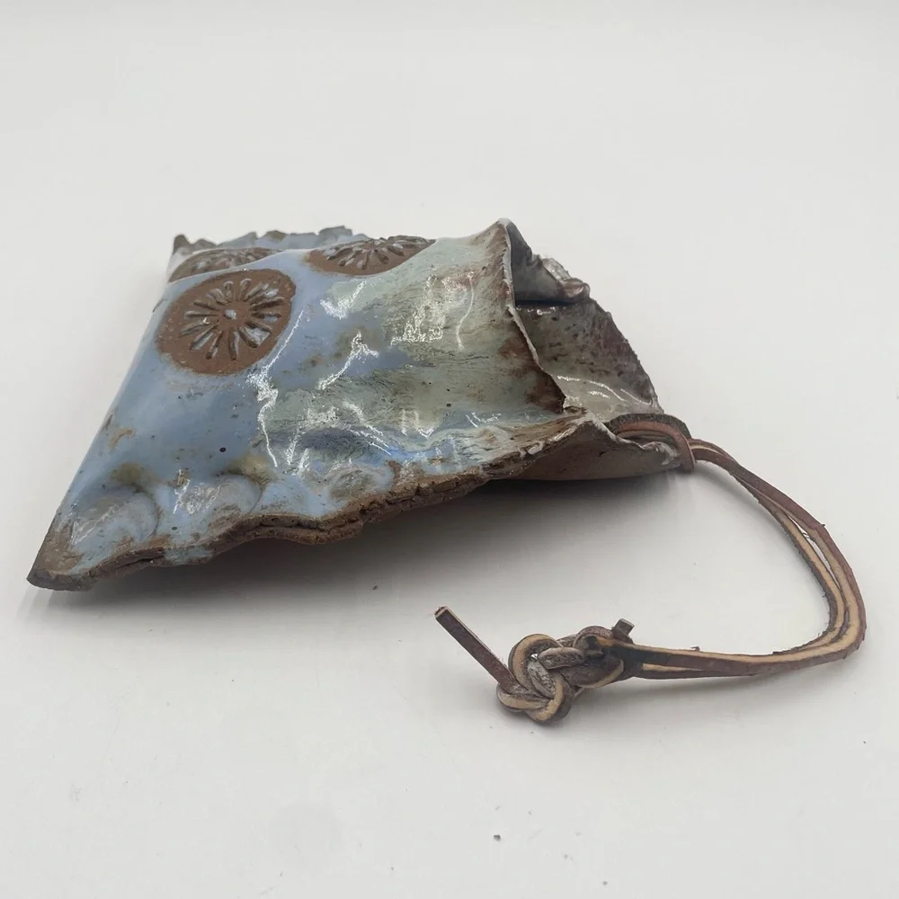 Vintage Pottery Wall Pocket handcrafted Studio Art Blue Floral Heithoff 1976